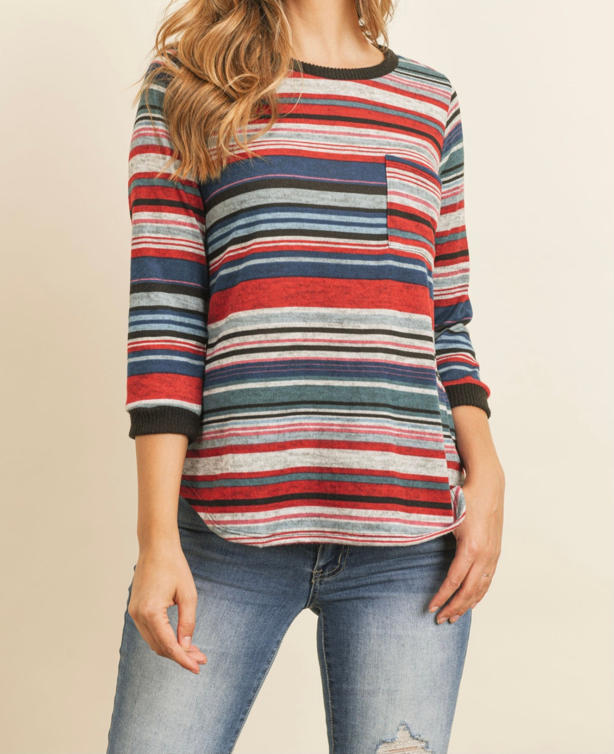 Jacob Striped 3/4 Sleeve Top