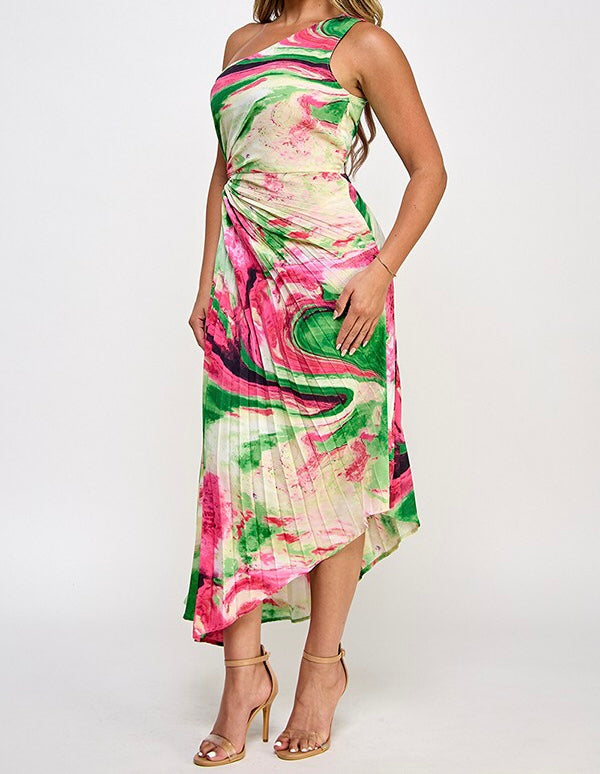 Nina Pleated Asymmetric Dress