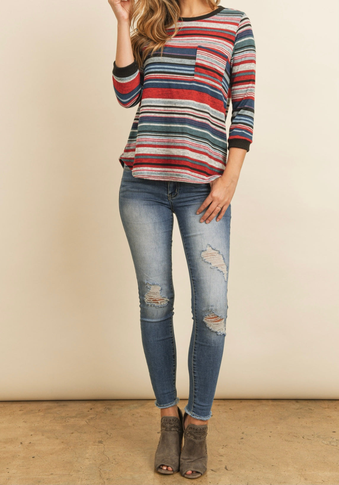 Jacob Striped 3/4 Sleeve Top