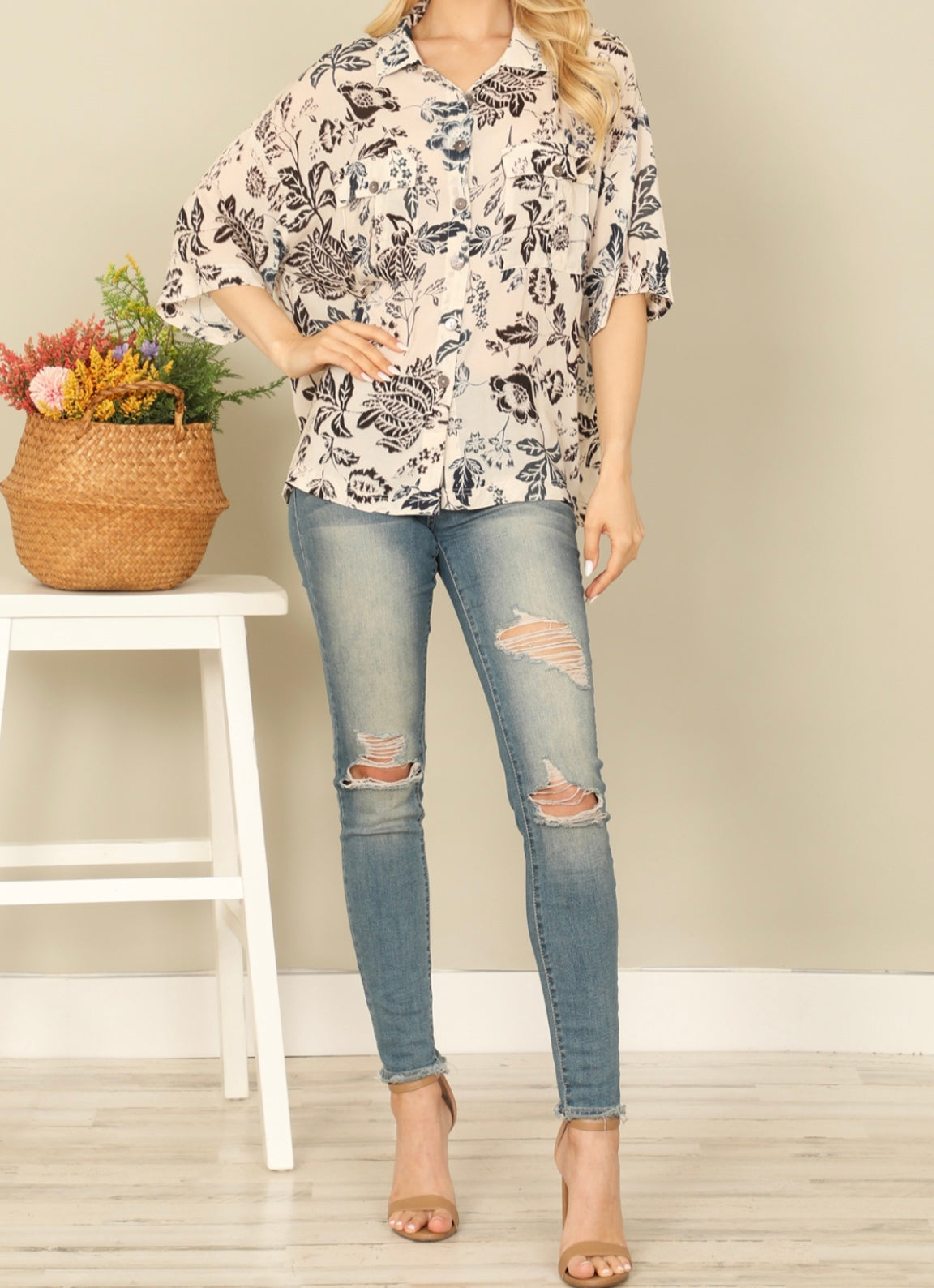 Dee Printed Quarter Sleeve Top