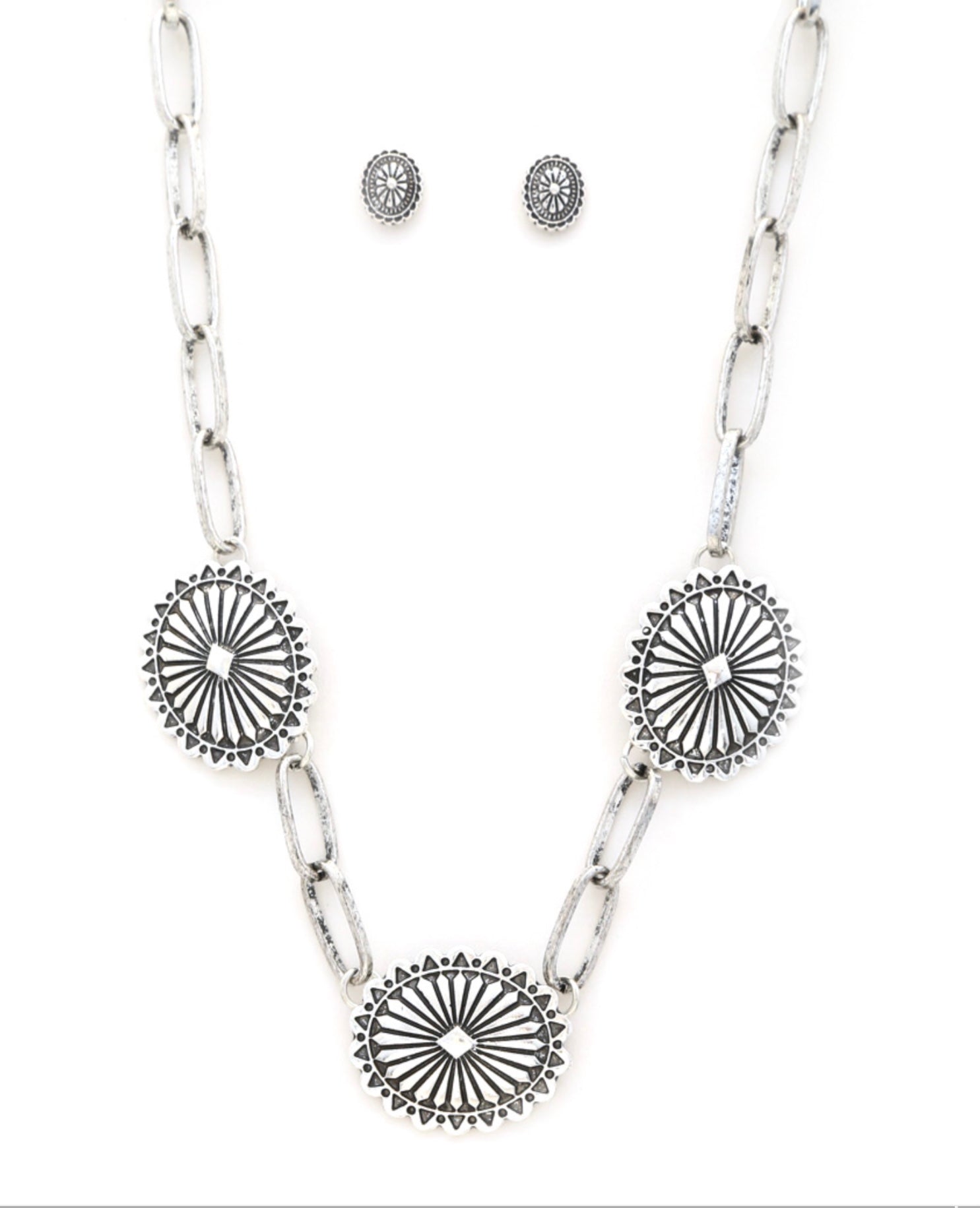 Western Oval Necklace + Earrings Set