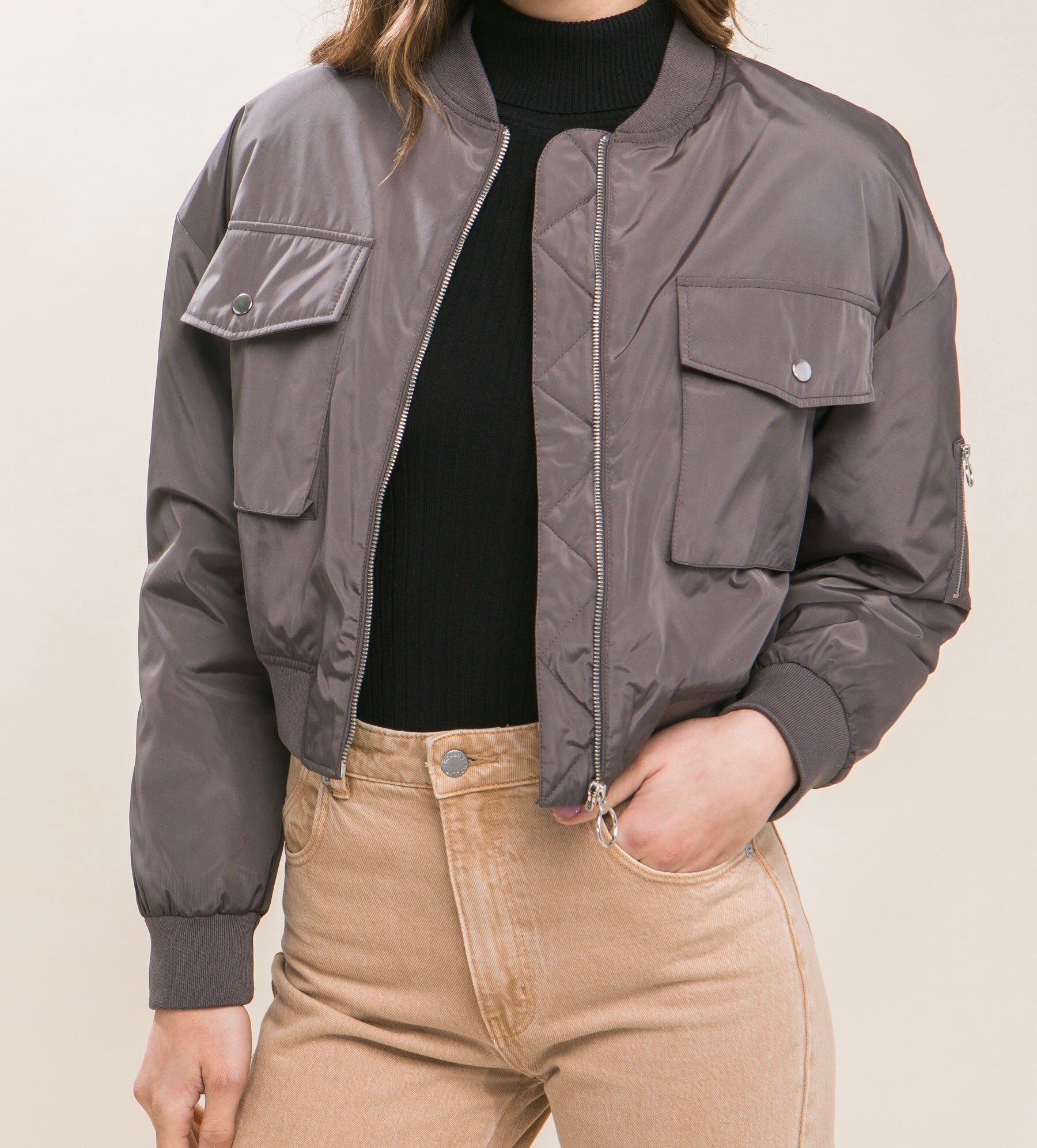 Nate Cropped Bomber Jacket - Size S
