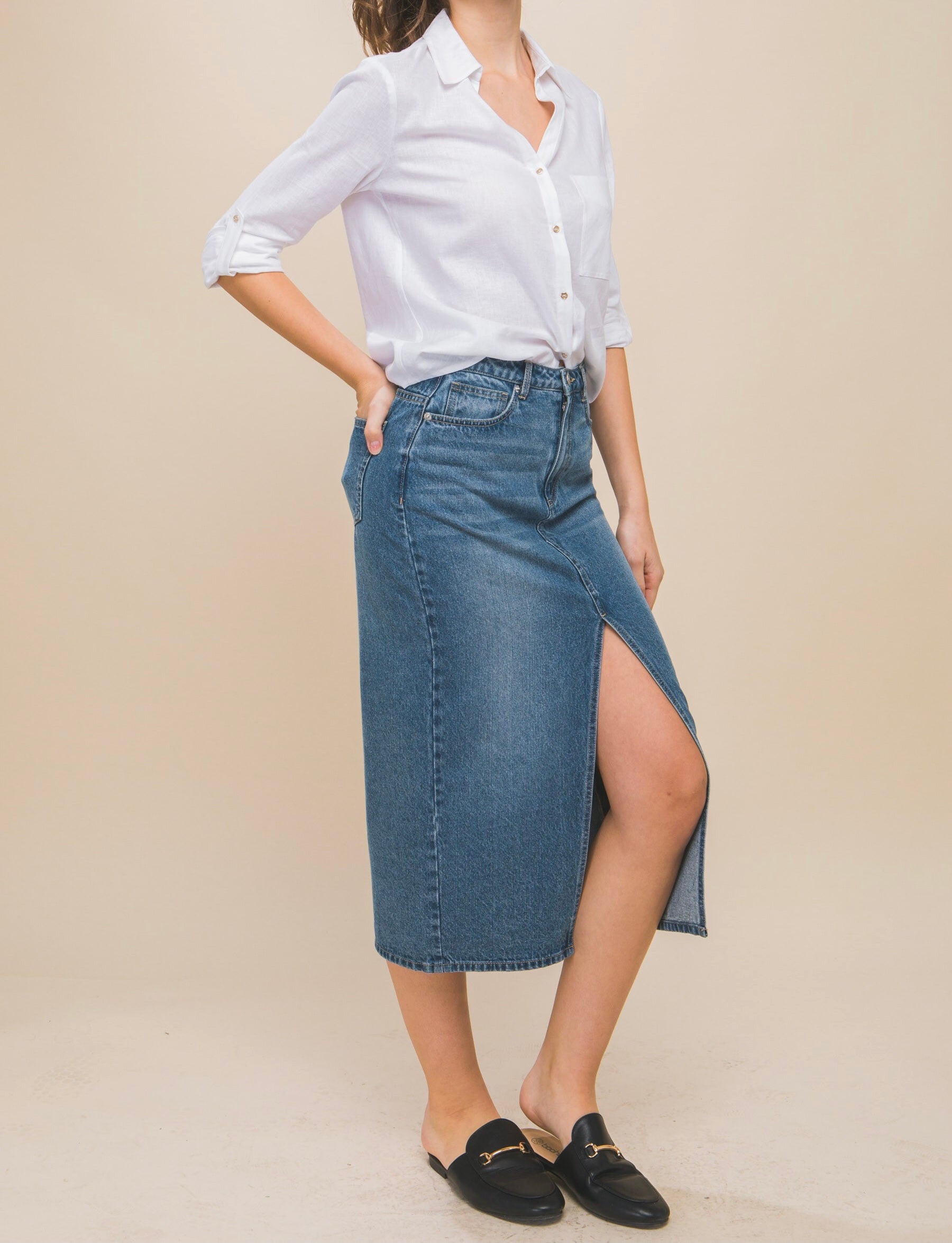 Jay Denim Midi Skirt (Multiple Colors Available)