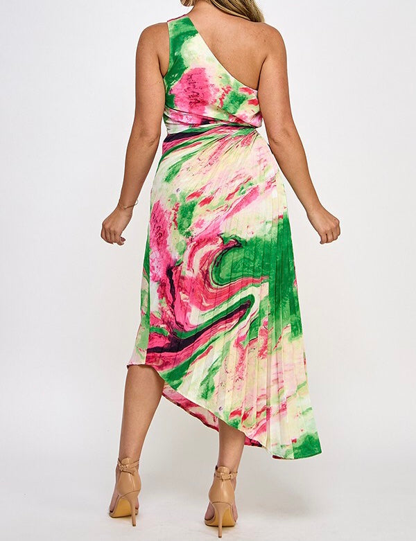 Nina Pleated Asymmetric Dress