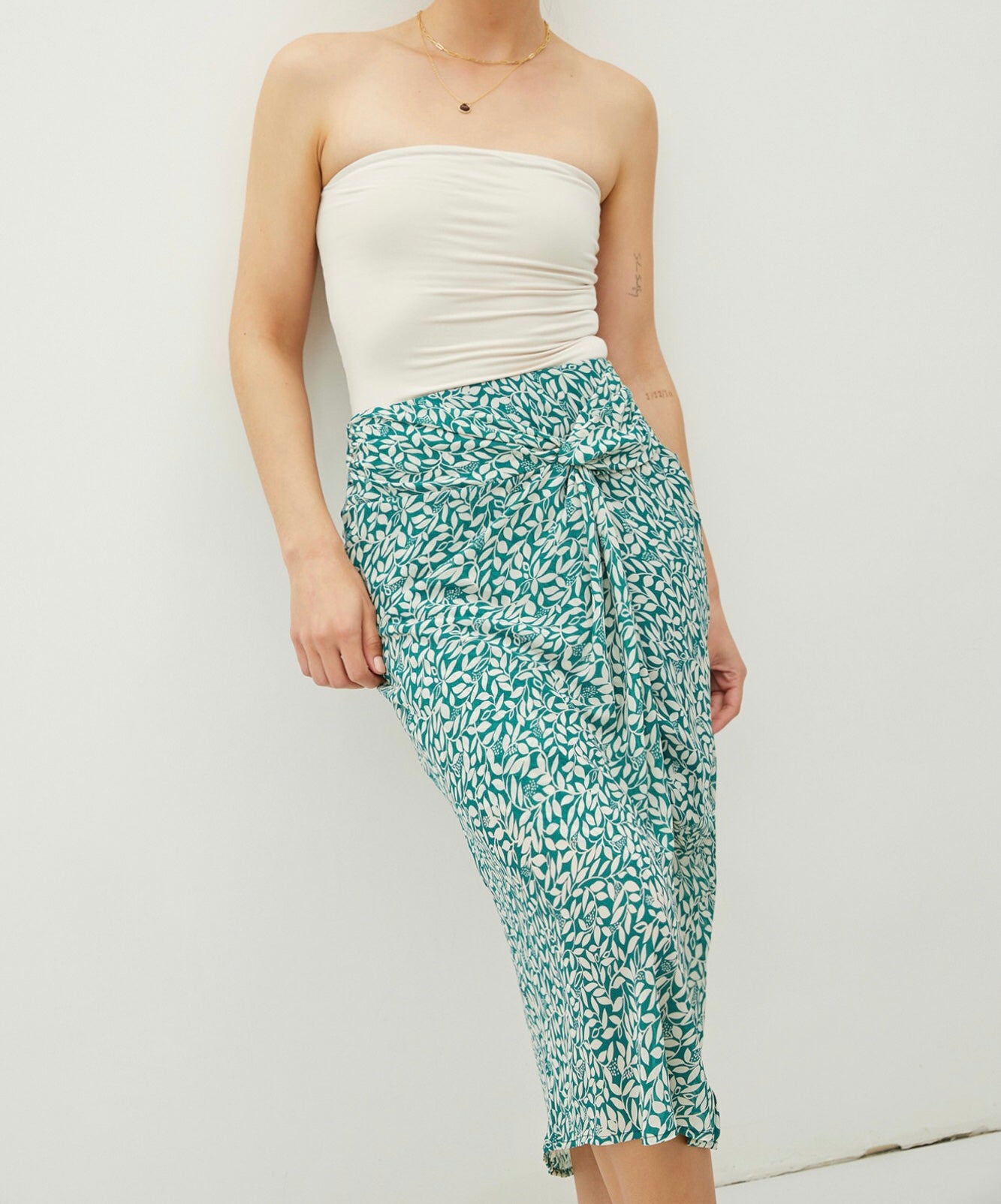 Angie Printed Draped Midi Skirt