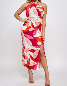 Elvia Printed Halter Dress - Size S