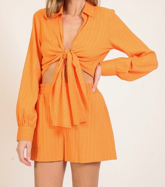 Jaden Textured Front Tie Blouse