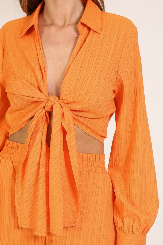 Jaden Textured Front Tie Blouse