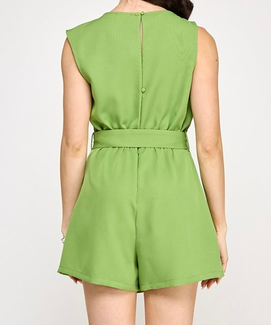 Luna Romper with Gold Bar Trim