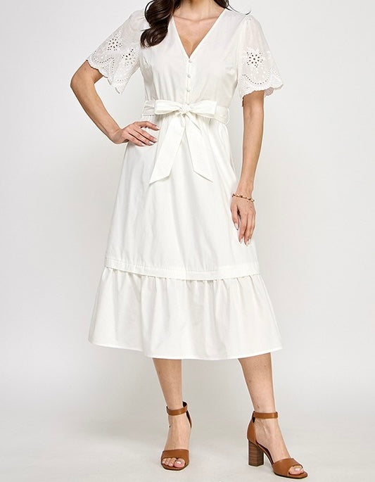 Serenity Eyelet Sleeves Midi Dress