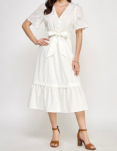 Serenity Eyelet Sleeves Midi Dress