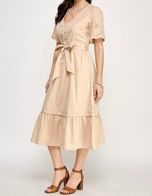 Serenity Eyelet Sleeves Midi Dress