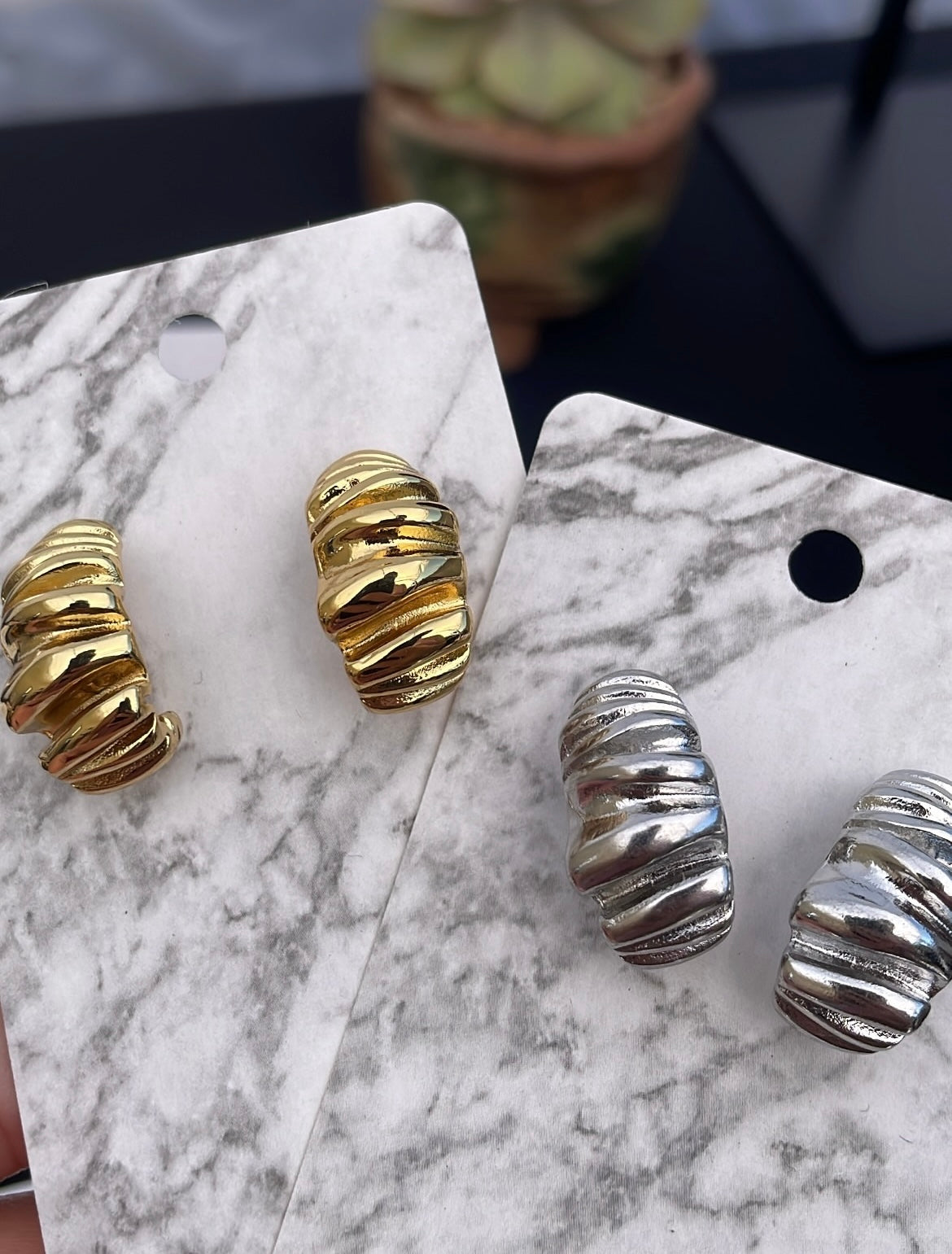 Gold Dipped Crinkle Post Earrings (Multiple Colors Available)