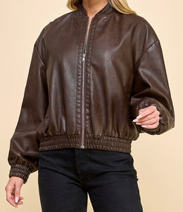 Santi Oversized Leatherette Bomber Jacket (Multiple Colors Available)