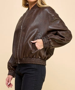 Santi Oversized Leatherette Bomber Jacket (Multiple Colors Available)
