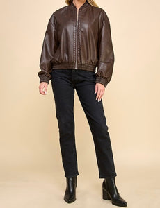 Santi Oversized Leatherette Bomber Jacket (Multiple Colors Available)