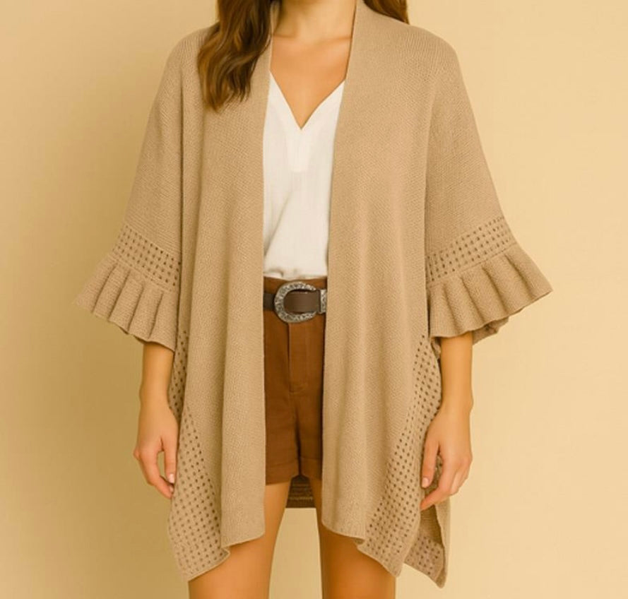 Knit Ruffle Sleeve Poncho