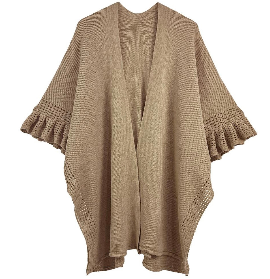 Knit Ruffle Sleeve Poncho