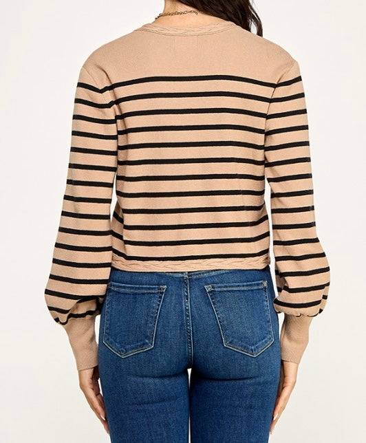 Elvia Striped Braided Trim Cardigan