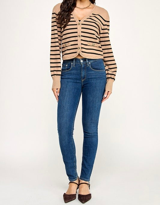Elvia Striped Braided Trim Cardigan