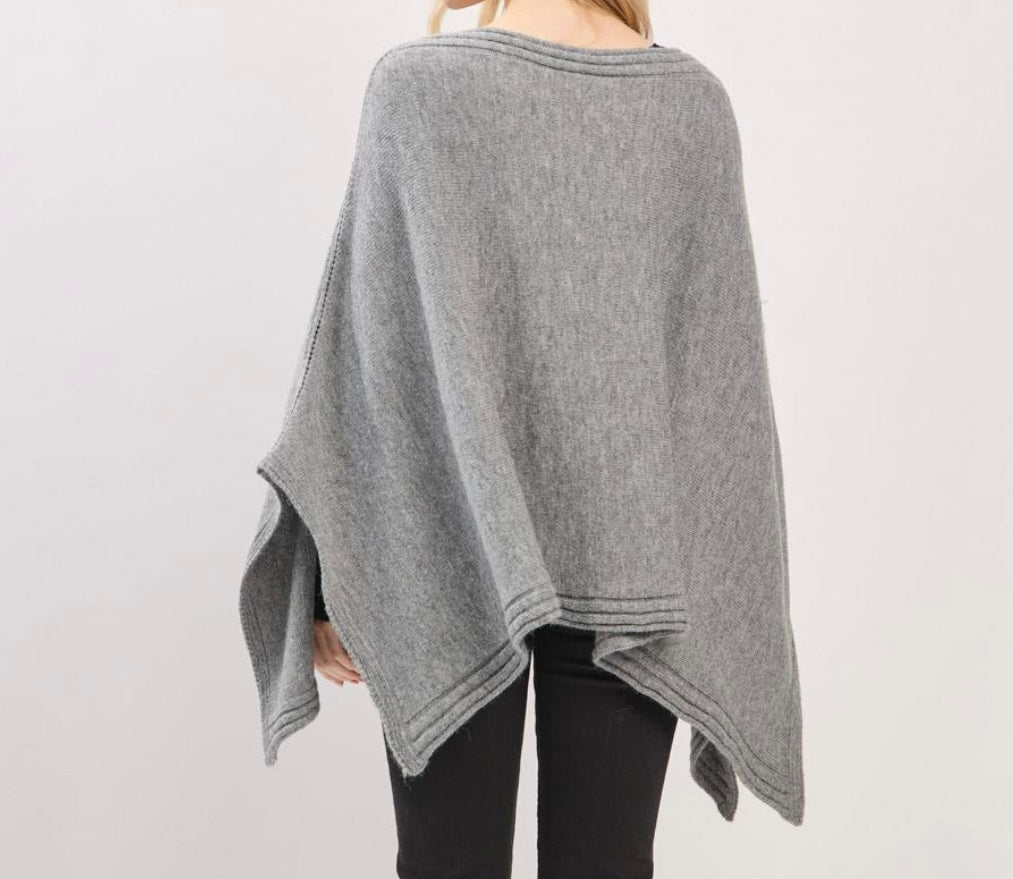 Solid Knit Poncho with Wide Sleeves