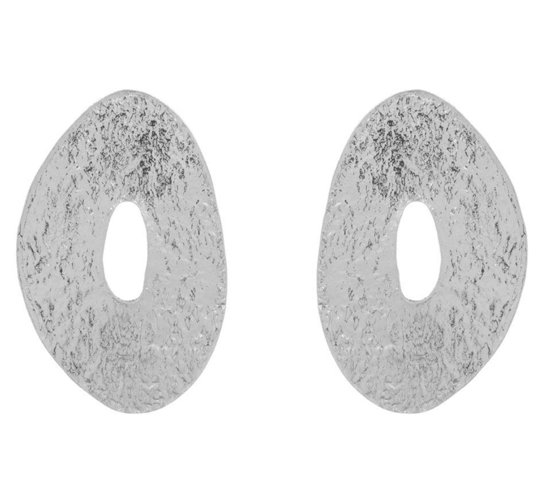 Textured Cut Out Oval Metal Earrings (Multiple Colors Available)