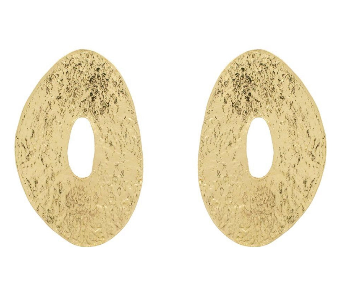 Textured Cut Out Oval Metal Earrings (Multiple Colors Available)