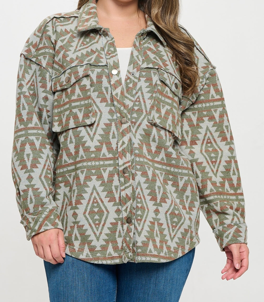 Curvy Printed Button Down Jacket