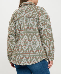 Curvy Printed Button Down Jacket