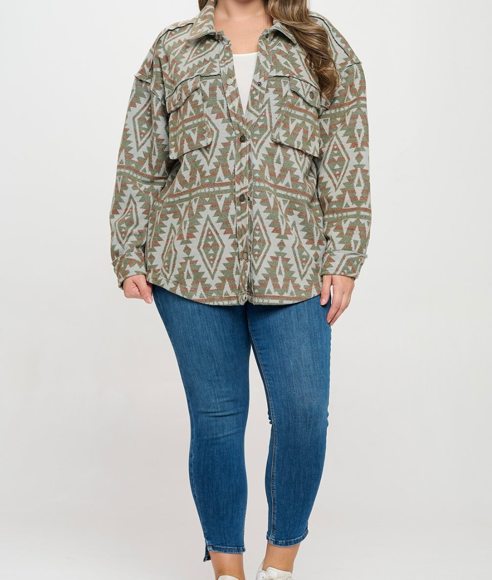 Curvy Printed Button Down Jacket