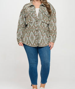 Curvy Printed Button Down Jacket