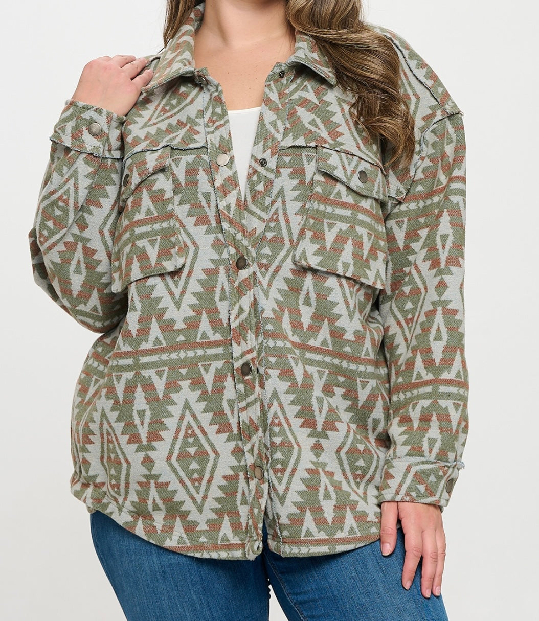 Curvy Printed Button Down Jacket