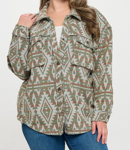 Curvy Printed Button Down Jacket
