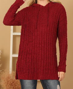 Curvy Popcorn Knit Hoodie Sweater