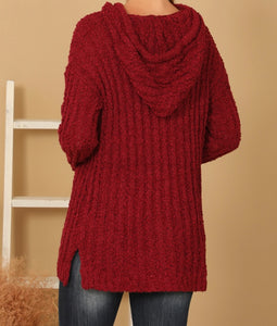Curvy Popcorn Knit Hoodie Sweater