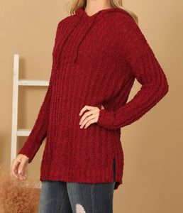 Curvy Popcorn Knit Hoodie Sweater