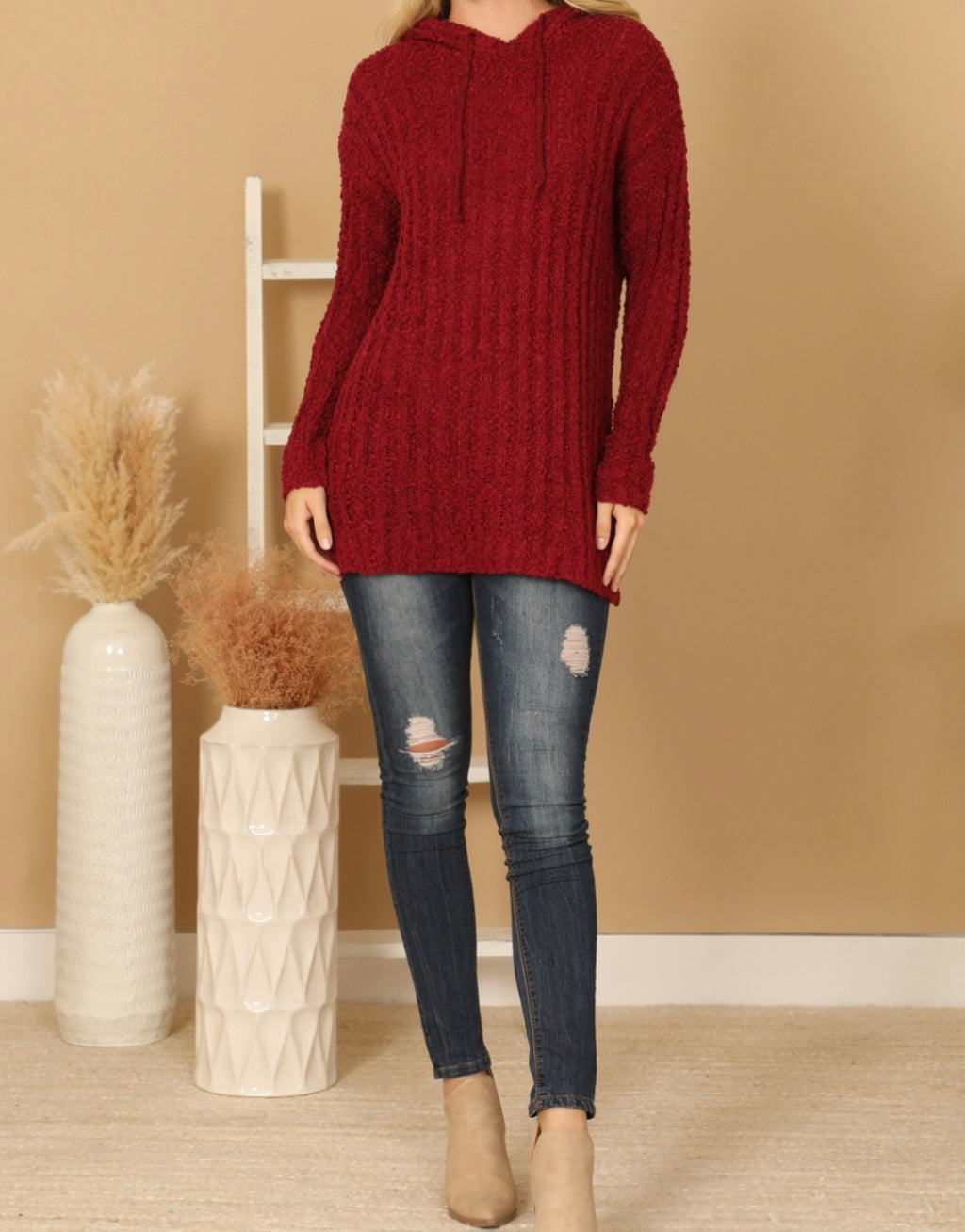 Curvy Popcorn Knit Hoodie Sweater