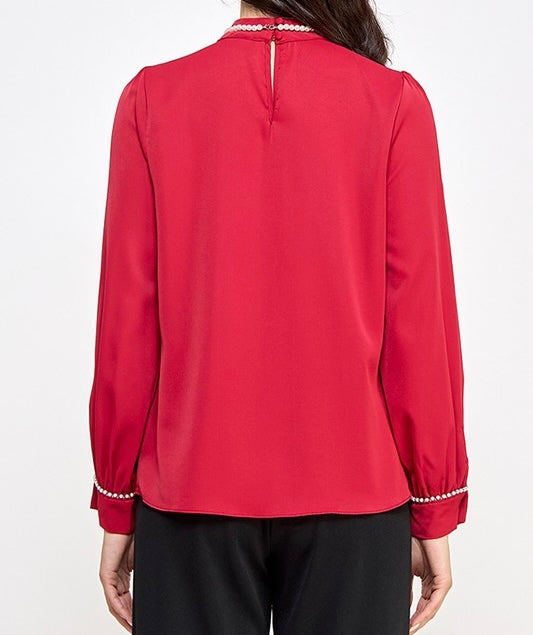 Nina Black & Pearl Trim Blouse - Size S