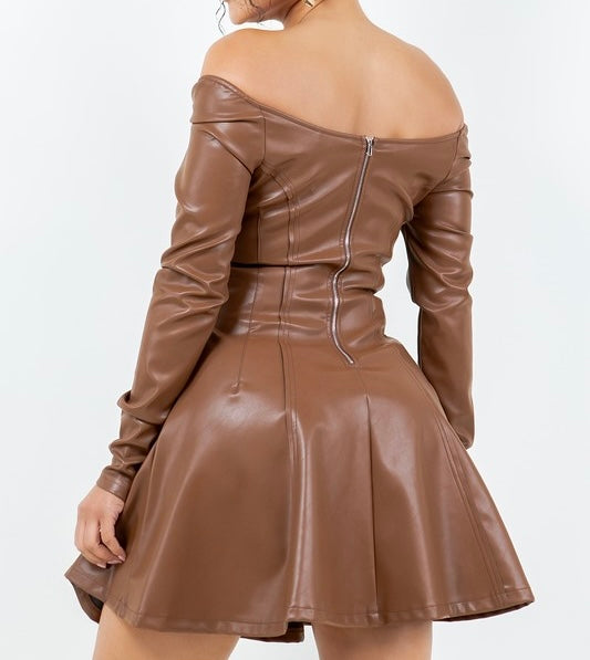 Sarah Fit & Flare Leatherette Dress