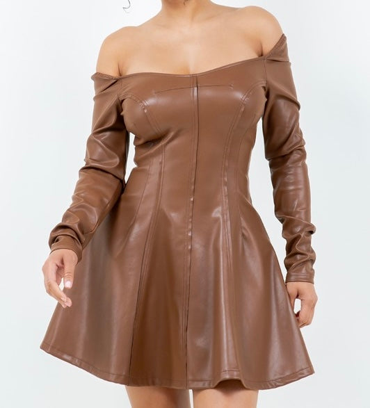 Sarah Fit & Flare Leatherette Dress