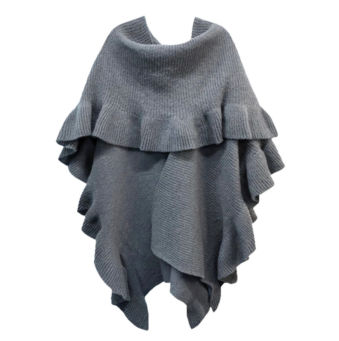 Ruffle Trim Open Knit Poncho