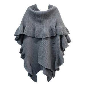 Ruffle Trim Open Knit Poncho