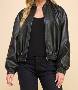 Santi Oversized Leatherette Bomber Jacket (Multiple Colors Available)