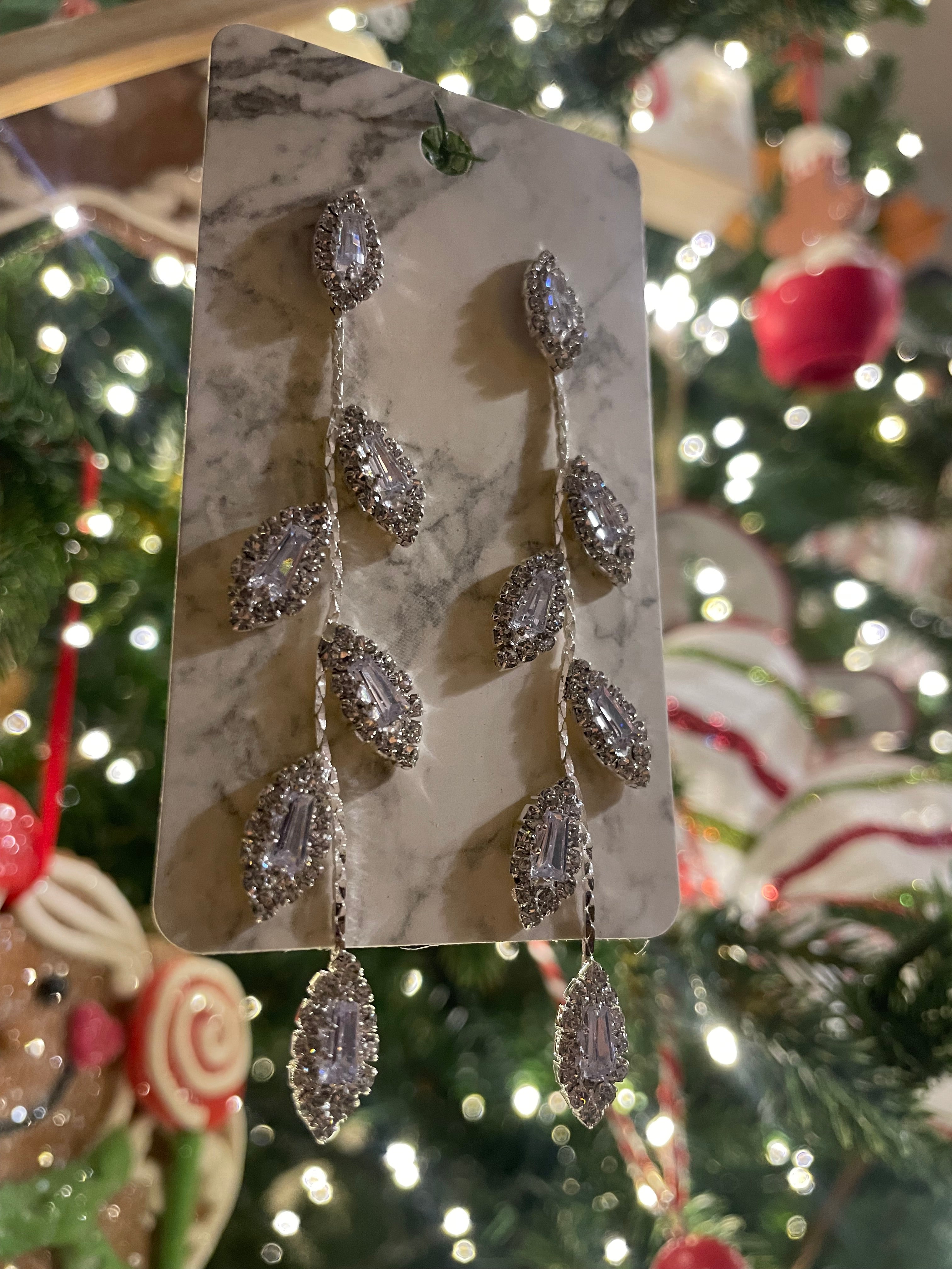 Las Hojas Rhinestone Drop Earrings