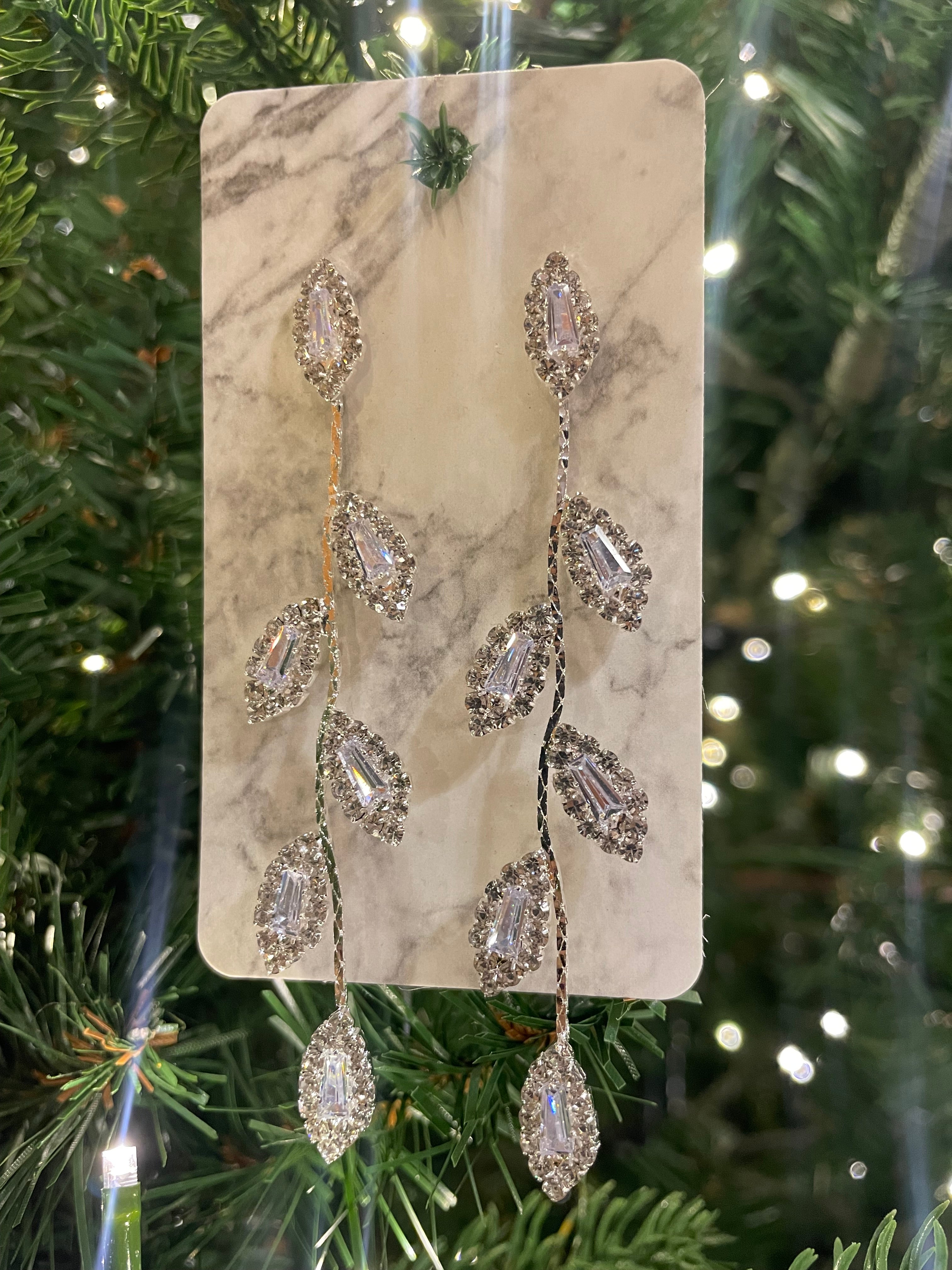 Las Hojas Rhinestone Drop Earrings