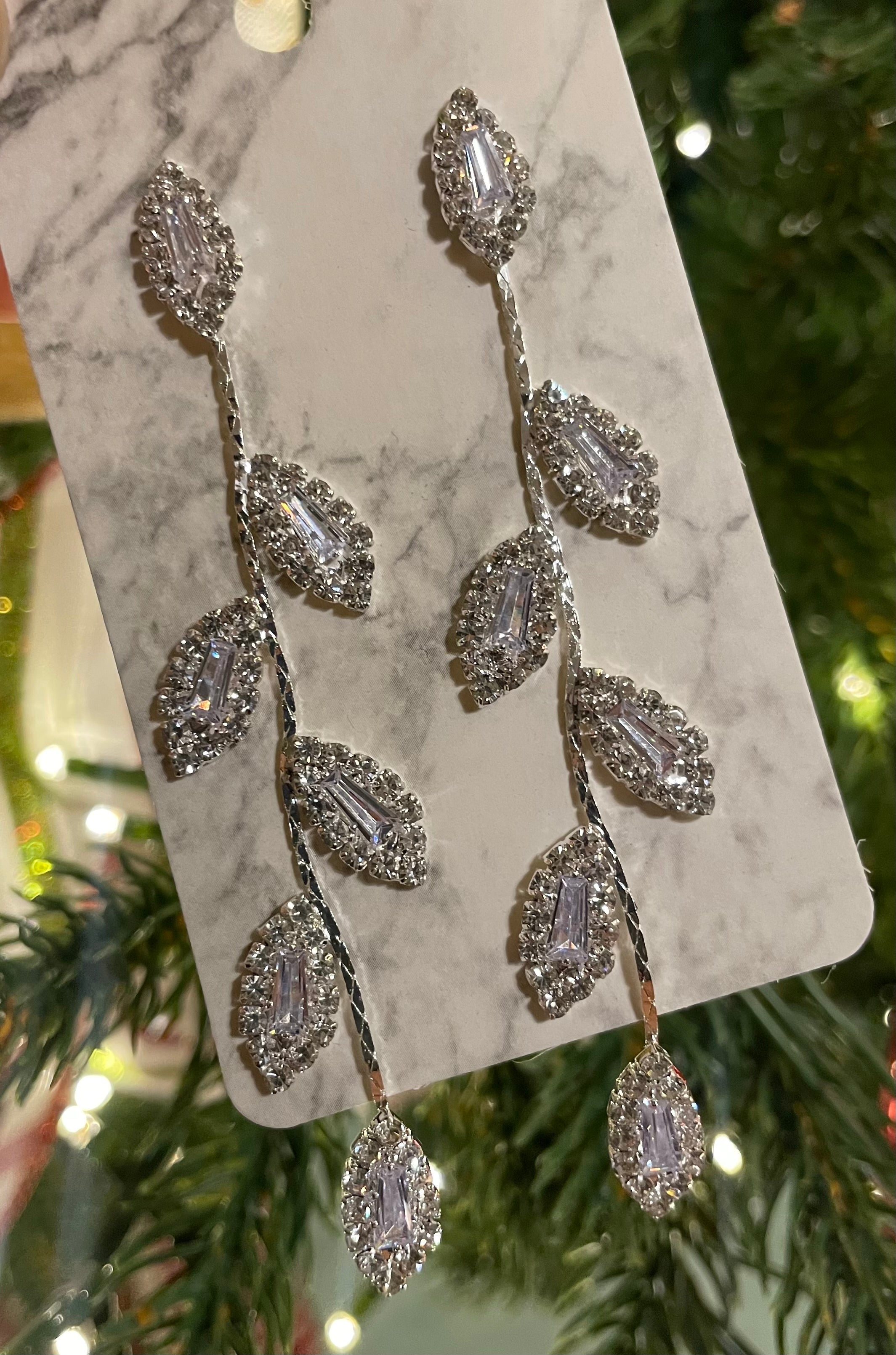 Las Hojas Rhinestone Drop Earrings