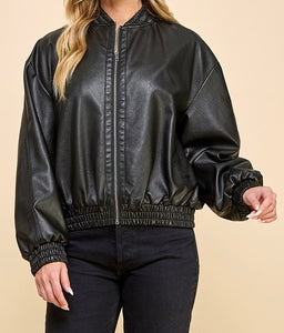 Santi Oversized Leatherette Bomber Jacket (Multiple Colors Available)