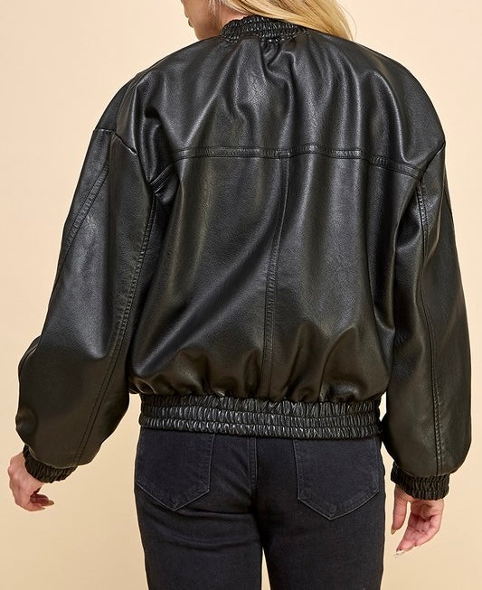 Santi Oversized Leatherette Bomber Jacket (Multiple Colors Available)