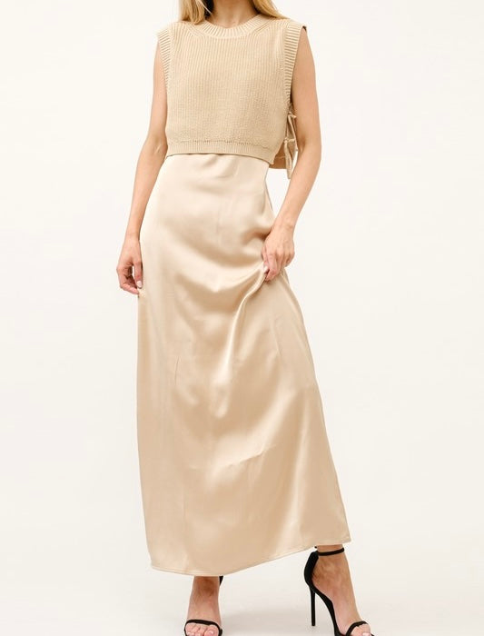 Sarah Satin Dress & Knit Vest Set