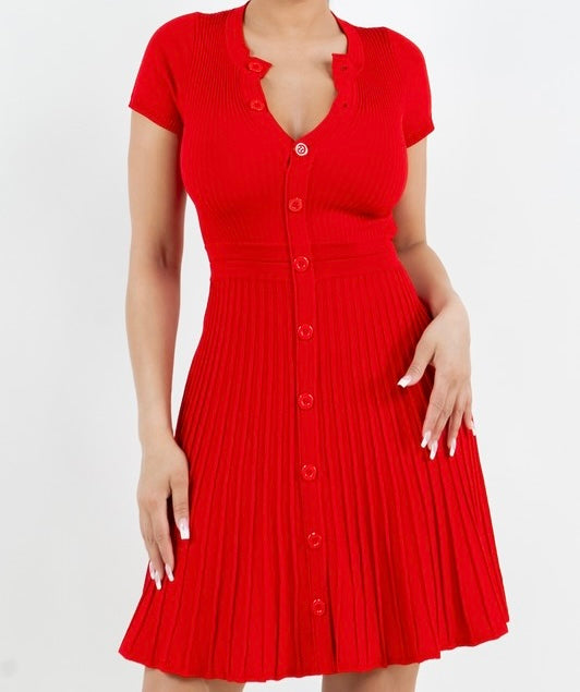 Scarlett Short Sleeve Pleated Knit Dress